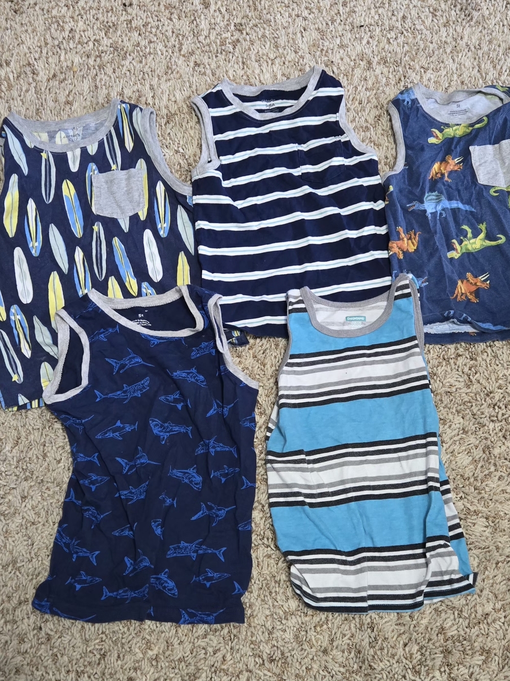 Boys Blue Striped & Graphic Tank Tops - Multi-Pack